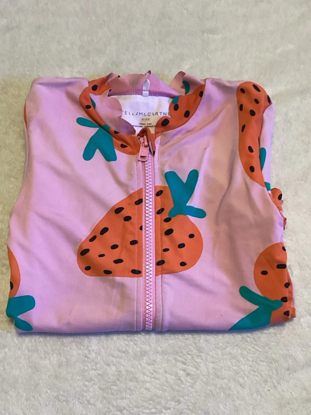 Stella McCartney Kids Pink Strawberry-Print Long Sleeve Swimsuit